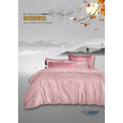 Bộ Chăn Ga Gối Tencel 60s Kẻ Nhỏ Hồng
