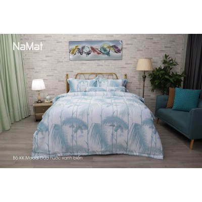 Bộ Chăn Ga Gối Modal Dừa Nước Xanh Biển