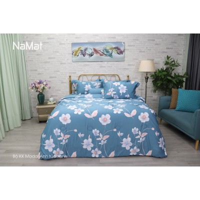 Bộ Chăn Ga Gối Modal Anh Túc Xanh