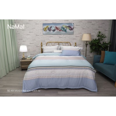 Bộ Chăn Ga Gối Modal Kẻ Sọc Xanh Lơ