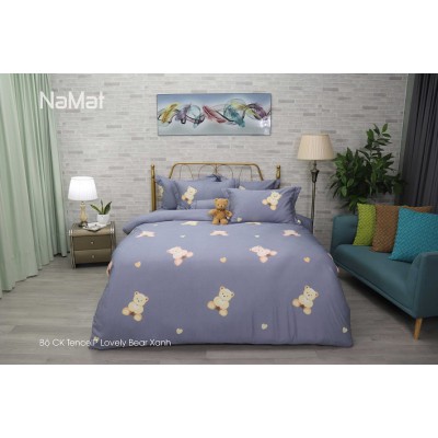 Bộ Chăn Ga Gối TencelP Lovely Bear Xanh