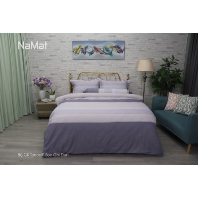 Bộ Chăn Ga Gối TencelP Sọc Ghi Đen
