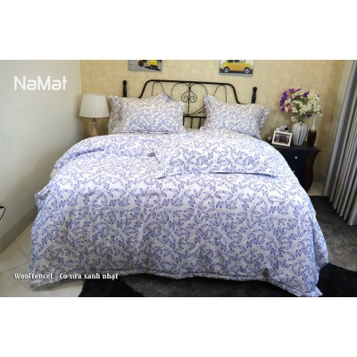 Bộ Chăn Ga Gối Wooltencel Cỏ Sữa Xanh Nhạt