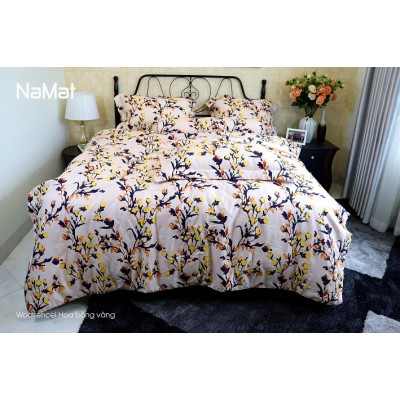 Bộ Chăn Ga Gối Wooltencel Hoa Bông Vàng
