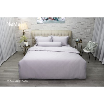 Bộ Chăn Ga Gối Tencel Dệt Ô Ghi