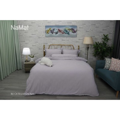 Bộ Chăn Ga Gối Royal Ghi Xám