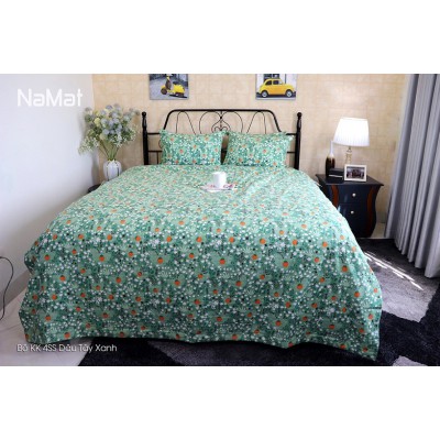 Bộ Chăn Ga Gối 4SS Dâu Tây Xanh