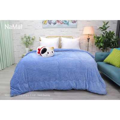 ND21 Chăn Bông Sóng Ly 2 Mặt Xanh Dương