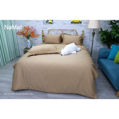 Bộ Chăn Ga Gối Tencel Jacquard Nâu