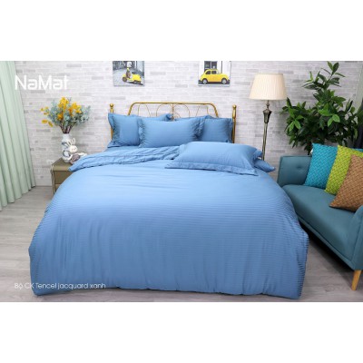 Bộ Chăn Ga Gối Tencel Jacquard Xanh