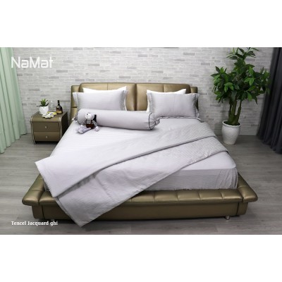 Bộ Chăn Ga Gối Tencel Jacquard Ghi