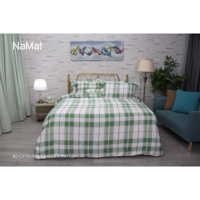 Bộ Chăn Ga Gối Promodal B Kẻ xanh lá