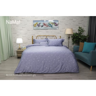 Bộ Chăn Ga Gối Promodal Hoa xanh ghi