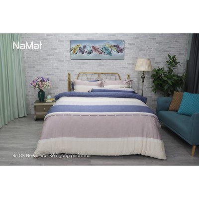 Bộ Chăn Ga Gối New Tencel Kẻ ngang phối màu