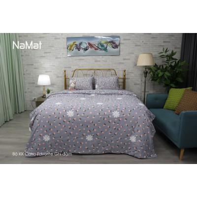 Bộ Chăn Ga Gối Catio Favorite Ghi Đậm