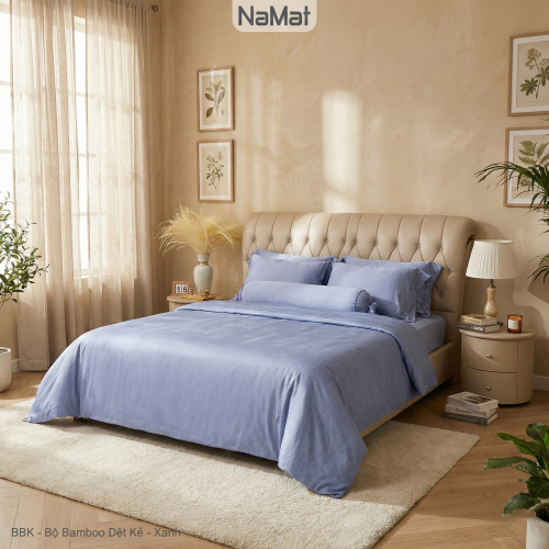 Bamboo dệt kẻ - Bộ Chăn Ga Gối 4 Món Đa Năng (4 mùa) - BBK