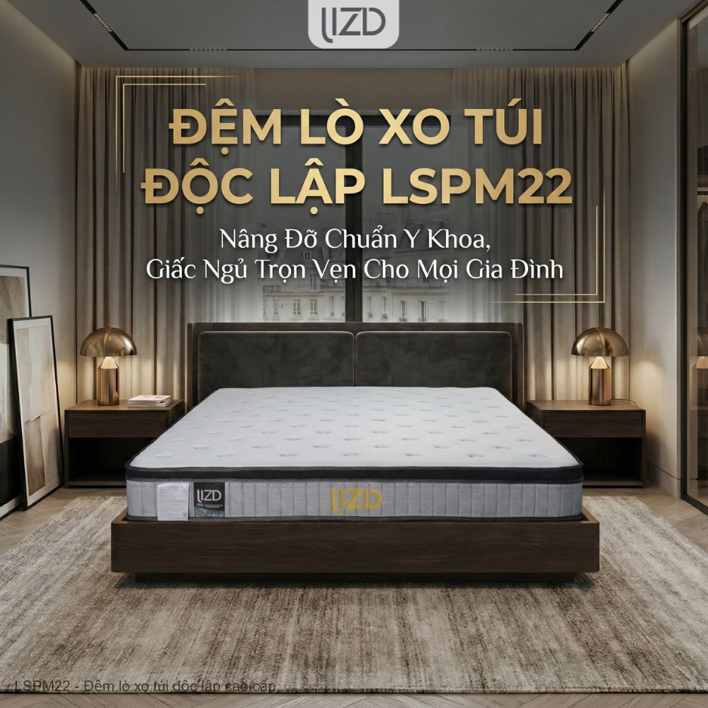 Đệm lò xo túi độc lập cao cấp, 11 lớp, bông tổng hợp - LSPM22