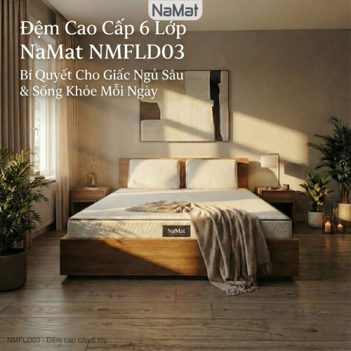 Đệm cao cấp 6 lớp cao su latex tự nhiên lỗ thoát khí, chống dị ứng - NMFLD03