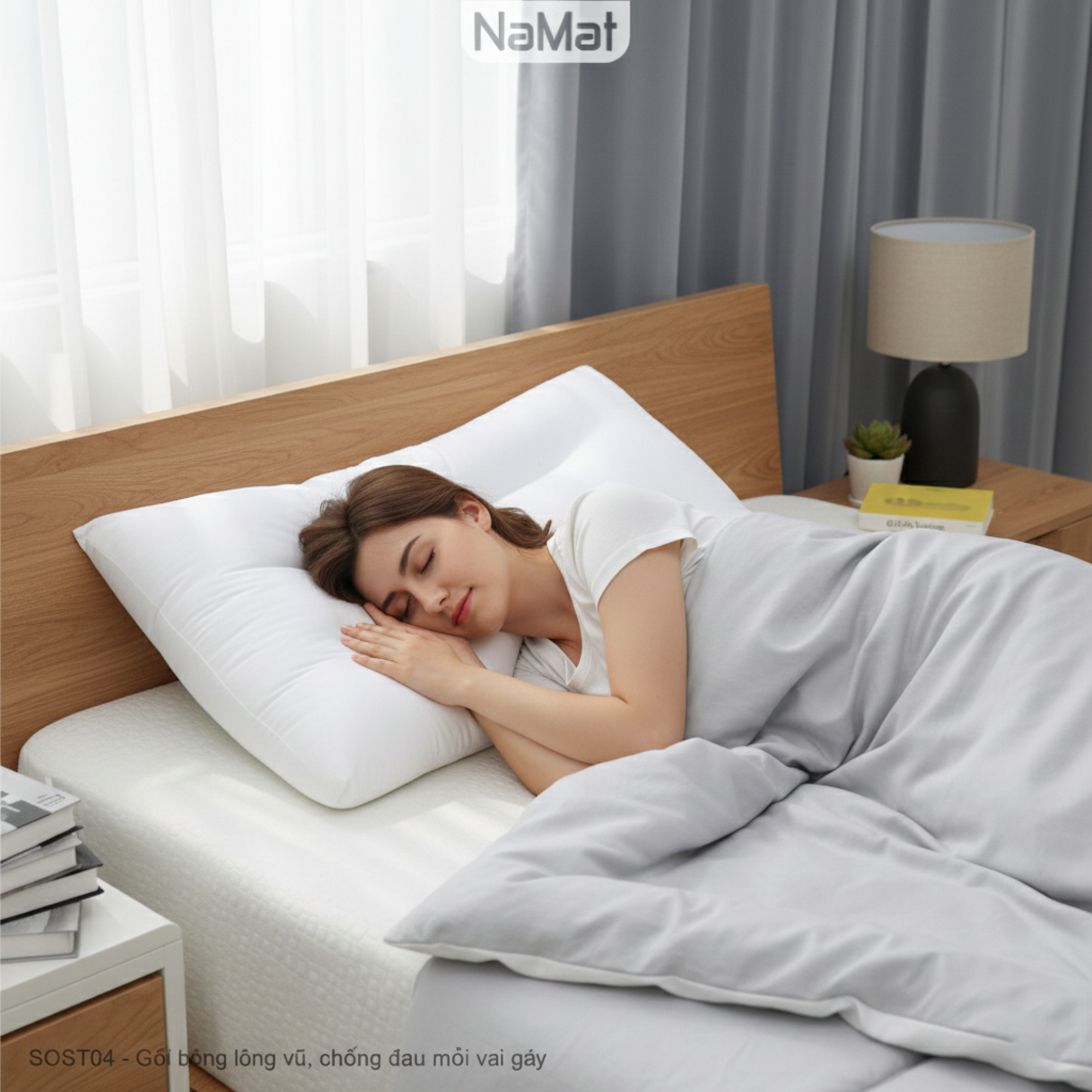 Gối bông lông vũ, chống đau mỏi vai gáy - SOST04