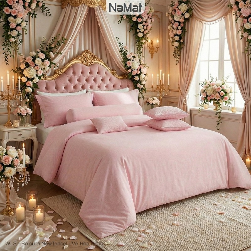 New Tencel - Bộ Chăn Ga Gối Cưới 8 Món Cao Cấp - WLS